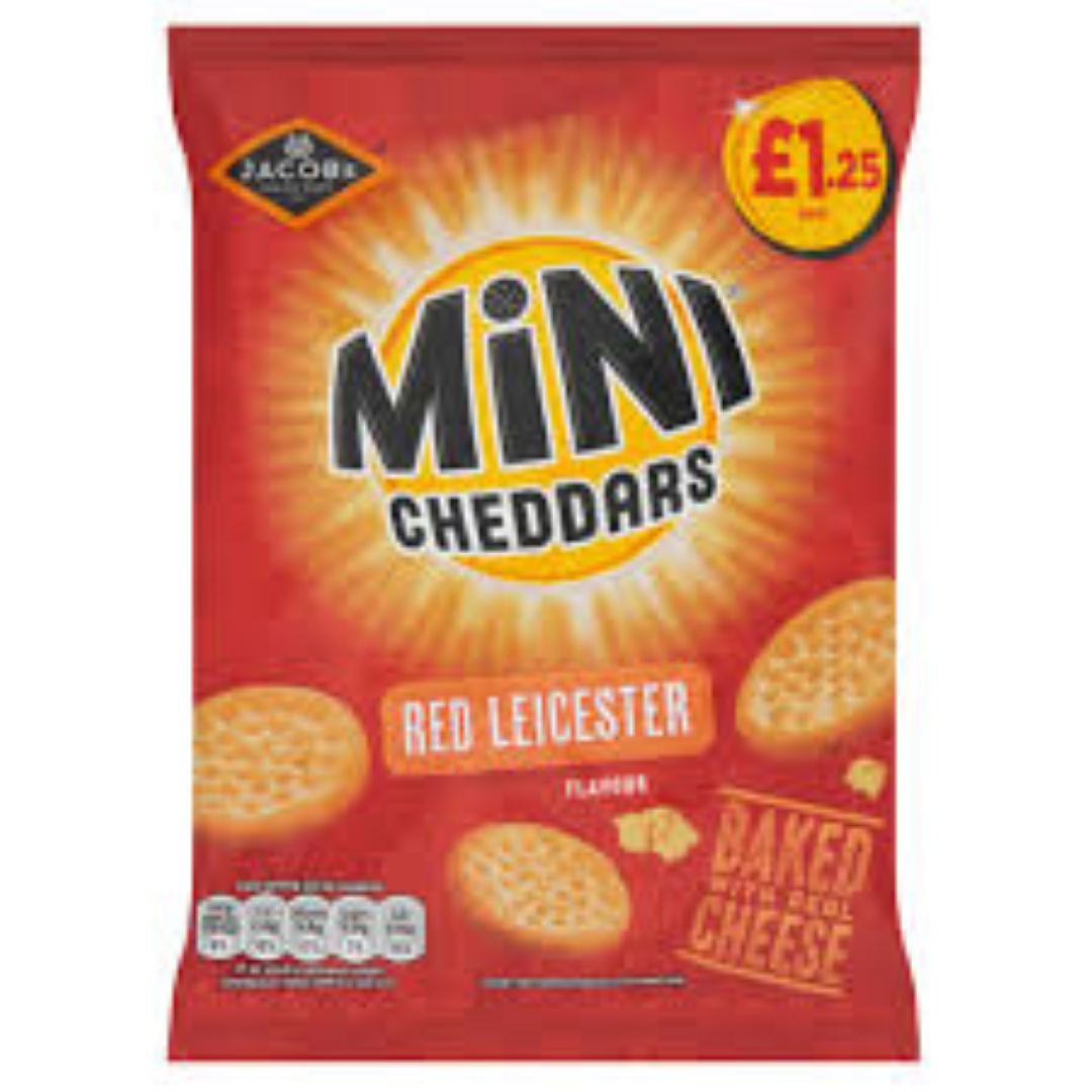JACOBS MINI CHEDDARS RED LEICESTER 90G